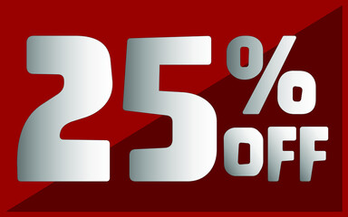 25 percent off. Red banner with white and gray typography for promotions and offers