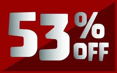 53 percent off. Red banner with white and gray typography for promotions and offers
