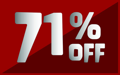 71 percent off. Red banner with white and gray typography for promotions and offers