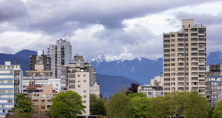 Residential Homes in Downtown Vancouver, British Columbia, Canada. Mountains in background