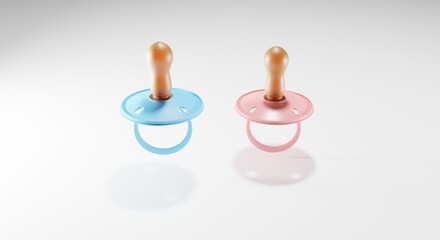 3d render. A pacifier for a boy and for a girl. An element for children's themes. 3d illustration