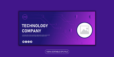Technology creative crypto tech it business company facebook cover design template  - obrazy, fototapety, plakaty
