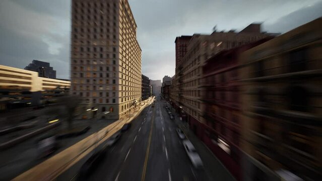 Aerial Hyperlapse view above traffic of big city