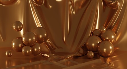 3d render. abstract geometric gold background. 3d vertical illustration