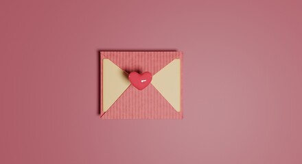 3d render. The postal envelope icon with a heart. A love letter . 3d illustration