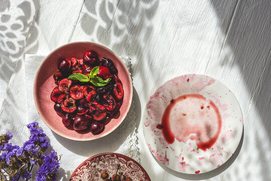 Seedless half cherry's on table