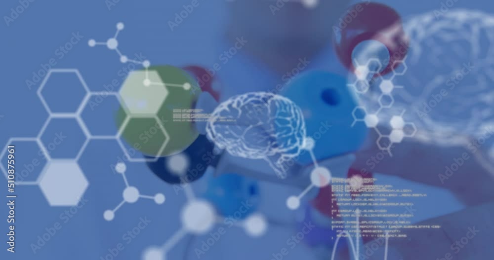 Wall mural Animation of data processing over hand holding model in lab