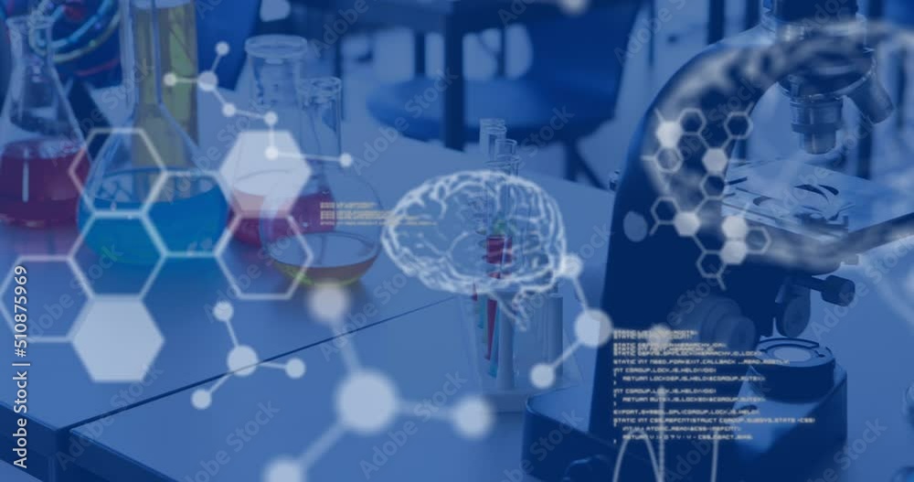 Poster animation of data processing over laboratory equipment in lab