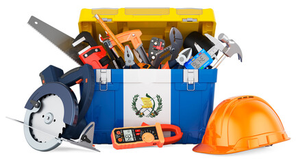 Guatemalan flag painted on the toolbox. Service, repair and construction in Guatemala, concept. 3D rendering