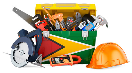 Fototapeta premium Guyanese flag painted on the toolbox. Service, repair and construction in Gayana, concept. 3D rendering