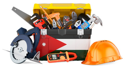 Jordanian flag painted on the toolbox. Service, repair and construction in Jordan, concept. 3D rendering