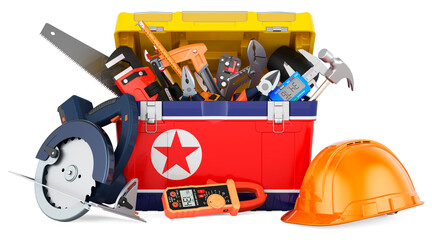 North Korean flag painted on the toolbox. Service, repair and construction in North Korea, concept. 3D rendering
