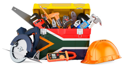 South African flag painted on the toolbox. Service, repair and construction in South Africa, concept. 3D rendering