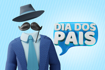 Fathers day banner in portuguese "Dia dos pais". 3d illustration