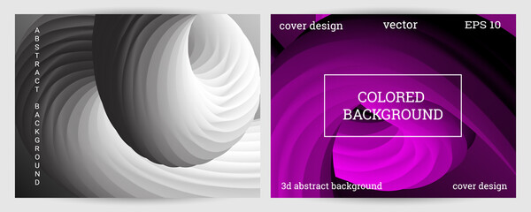 Set of futuristic abstract bright volumetric backgrounds. Body waves, cords. Creative modern background. Cover design, wallpaper, background. Vector EPS.