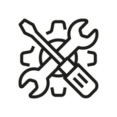 Wrench and Gear, screwdriver crossed Cogwheel Icon Vector.