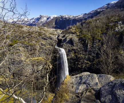 M&aring;nafossen is a waterfall in Gjesdal municipality in Rogaland county, Norway