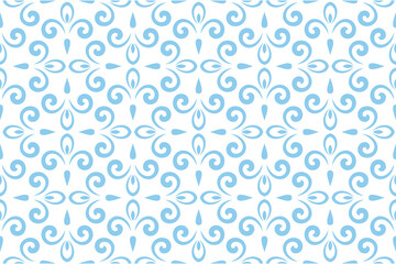 Flower geometric pattern. Seamless vector background. White and blue ornament