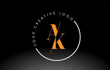Orange AK Serif Letter Logo Design with Creative Intersected Cut.