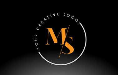Orange MS Serif Letter Logo Design with Creative Intersected Cut.
