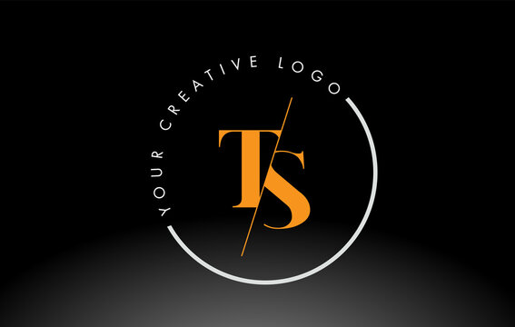 Orange TS Serif Letter Logo Design with Creative Intersected Cut.
