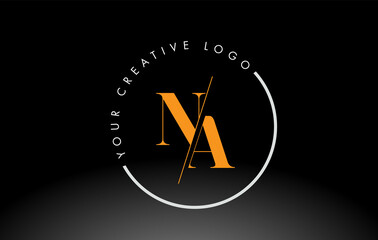 Orange NA Serif Letter Logo Design with Creative Intersected Cut.