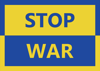blue and yellow stop war sign