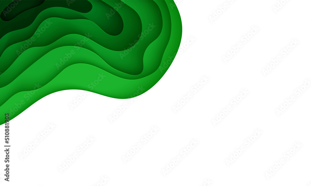 Wall mural abstract green background in paper cut style. 3d layout wallpaper cut out from cardboard. modern tem