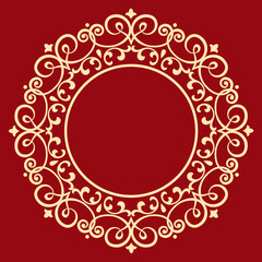 Decorative frame Elegant vector element for design in Eastern style, place for text. Floral golden and red border. Lace illustration for invitations and greeting cards