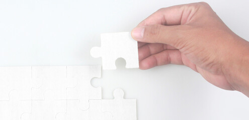 Connecting jigsaw puzzle. Business solutions success