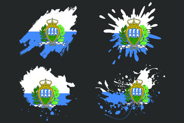 San Marino flag brush splash vector set, country logo asset, paint grunge illustration concept, San Marino flag brush stroke grunge effect, water splash mask, creative country flag logo idea