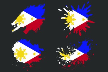 Philippines flag brush splash vector set, country logo asset, paint grunge illustration concept, Philippines flag brush stroke grunge effect, water splash mask, creative country flag logo idea