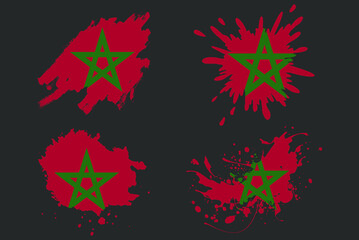 Morocco flag brush splash vector set, country logo asset, paint grunge illustration concept, Morocco flag brush stroke grunge effect, water splash mask, creative country flag logo idea