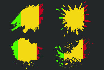 Mali flag brush splash vector set, country logo asset, paint grunge illustration concept, Mali flag brush stroke grunge effect, water splash mask, creative country flag logo idea