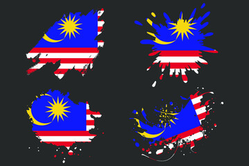 Malaysia flag brush splash vector set, country logo asset, paint grunge illustration concept, Malaysia flag brush stroke grunge effect, water splash mask, creative country flag logo idea