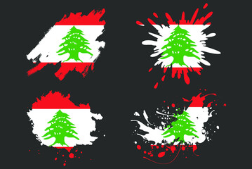 Lebanon flag brush splash vector set, country logo asset, paint grunge illustration concept, Lebanon flag brush stroke grunge effect, water splash mask, creative country flag logo idea