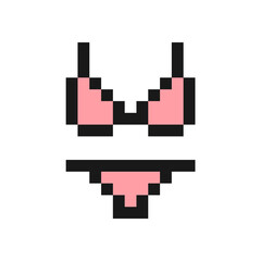 Swimsuit bikini icon in pixel art design isolated on white background, swimwear vector sign symbol