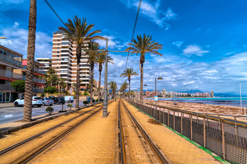 Fototapeta na wymiar Muchavista tram line El Campello Costa Blanca Alicante Spain near Benidorm