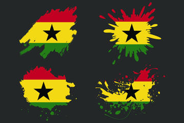Ghana flag brush splash vector set, country logo asset, paint grunge illustration concept, Ghana flag brush stroke grunge effect, water splash mask, creative country flag logo idea