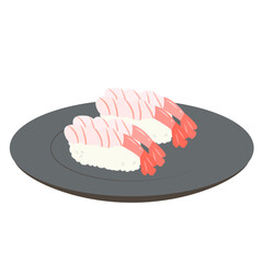 皿にのった甘エビのお寿司イラスト