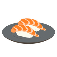 皿にのったサーモンのお寿司イラスト