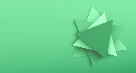 Triangles palette green. Shades of green on a background with space for text. The triangles are green. 3D render.