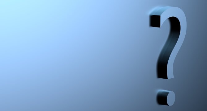 Question mark metallic on a blue background with reflection with space for text. 3D render.