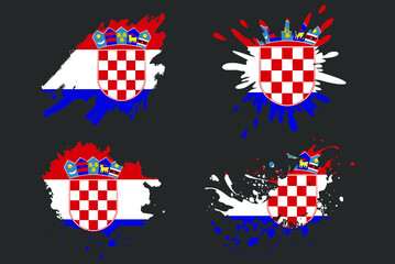 Croatia flag brush splash vector set, country logo asset, paint grunge illustration concept, Croatia flag brush stroke grunge effect, water splash mask, creative country flag logo idea