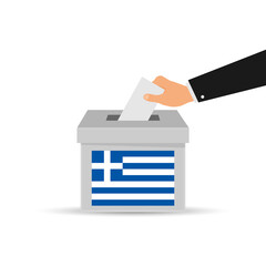 Greece voting concept. Hand putting paper in the ballot box. Isolated vector illustration.