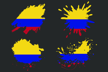 Colombia flag brush splash vector set, country logo asset, paint grunge illustration concept, Colombia flag brush stroke grunge effect, water splash mask, creative country flag logo idea