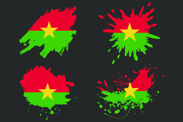 Burkina Faso flag brush splash vector set, country logo asset, paint grunge illustration concept, Burkina Faso flag brush stroke grunge effect, water splash mask, creative country flag logo idea