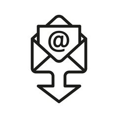 Message or e-mail download icon. Email down arrow illustration.