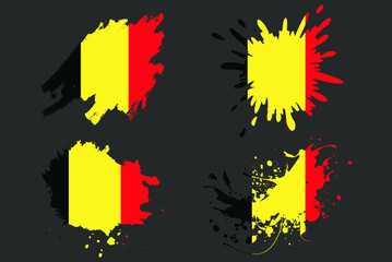 Belgium flag brush splash vector set, country logo asset, paint grunge illustration concept, Belgium flag brush stroke grunge effect, water splash mask, creative country flag logo idea