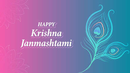  Lord Krishna Janmashtami festival banner design with flute & peacock 